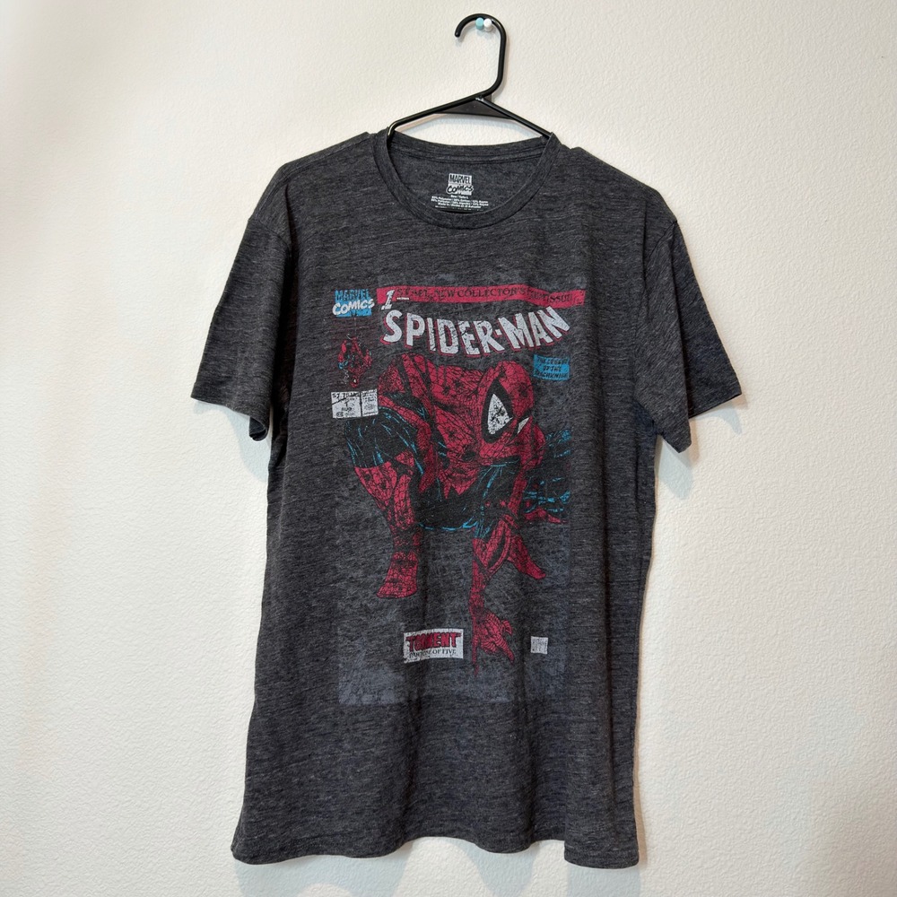 Marvel Spider-Man Graphic Tee Mens Size L Charcoal Good Torment Comic Cover